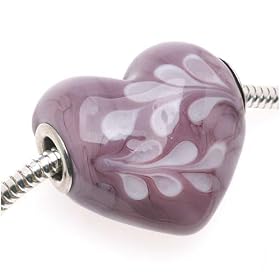 Murano Style Glass Lampwork Lilac Swirl Heart Bead Fits Pandora 25mm (1)
