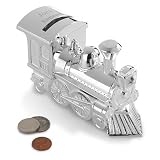 PERSONALIZED Engraved SILVER PLATED Choo Choo TRAIN Coin BANK Engine Car