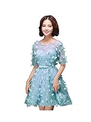 Elbow Length Sleeves Polyester Lace-Up Cocktail Short Evening Dress/Bridesmaid Dress/Wedding Party Dress/Mini Dress 