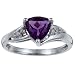 10k White Gold Trillion Amethyst and Diamond Ring
