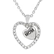 Sterling Silver CZ Accented Mom Heart Necklace