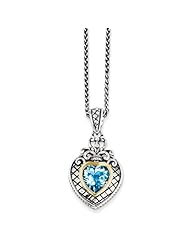 SS 14k Yellow Gold Swiss Blue Topaz 18in Heart Vintage Style Necklace 2.7ct