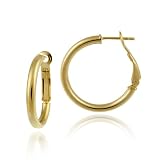 18k Gold Overlay Sterling Silver Polished 4x20 Clutchless Hoop Earrings