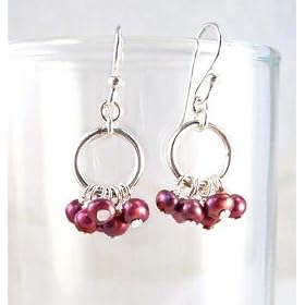 Pearl Cluster Circle Sterling Silver Earrings, Fuschia Pearl