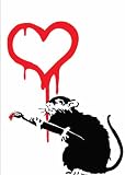 Banksy Art - Open Greeting Card - Love Rat - With Badge - BKB023