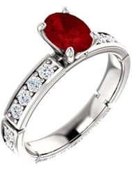 18K White Gold 7.00x5.00mm Oval Cut Ruby and Diamond Ring -- LIFETIME WARRANTY