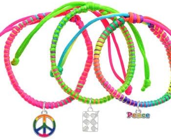 3-D Silver Eye shadow Makeup Palette Neon Peace Macrame Friendship Bracelets (Set of 3)