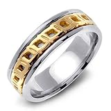 UISNECH 14K Two-Tone Gold Hand Carved Celtic Wedding Band Ring