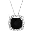 Necklace With 2.16ctw Created Sapphires and Onyx Beautifully Crafted in White Gold Length 18in