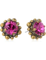 Sorrelli "Pink Orchid" Round Cut Crystal Ball Edge Gold-Tone Stud Earrings
