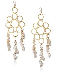 Devon Leigh White Freshwater Pearl Gold Chandelier Earrings