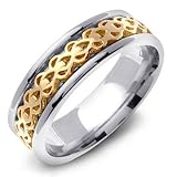 LUXOVIUS 14K Two-Tone Gold Celtic Style Wedding Band Ring