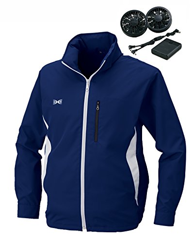 空調服 作業服　フード付き長袖スタッフジャンパー電池ボックス/ファン（空調服基本セット）《099-KU90521》 (M, 3-ネイビー)