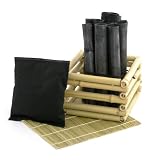 ThinkBamboo Decorative Bamboo Charcoal Stalks - 1.5lb bundle (12-14 stalks) in basket with odor absorbing booster pack