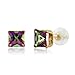 Gem Stone King 1.80 Ct Princess Mystic Green Topaz Solid 14K Yellow Gold Stud Earrings 5mm