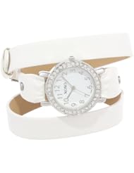 XOXO Womens XO5611  White Strap Double Wrap Rhinestones Bezel Watch