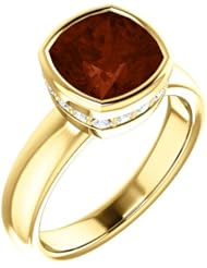 10K Yellow Gold 8.00x8.00mm Antique Cushion Cut Mozambique Garnet and Diamond Ring -- LIFETIME WARRANTY