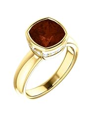 14K Yellow Gold 8.00x8.00mm Antique Cushion Cut Mozambique Garnet and Diamond Ring -- LIFETIME WARRANTY
