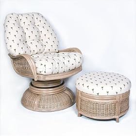Legacy Rattan Swivel Rocker and Ottoman Set in Natural Finish Fabric: La Selva Paramount...