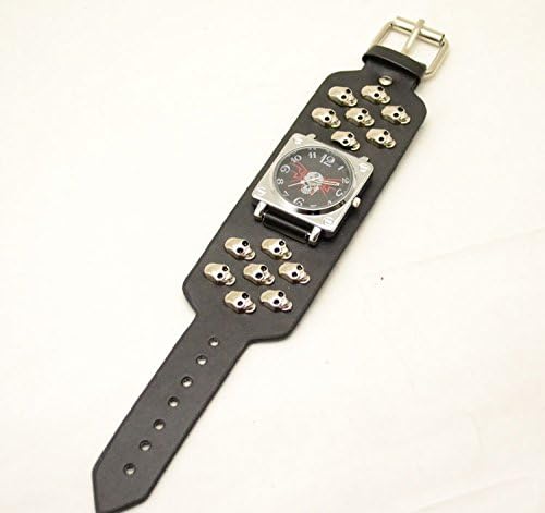 Punk Gothic Retro Skull Pattern Skull Rivet Black Genuine Leather Unisex Belt Punk Watch