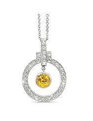 Elegant Bow Twin Circle Diamond Pendant In 18K White Gold With A 0.40 ct. Genuine Yellow Sapphire Center Stone.