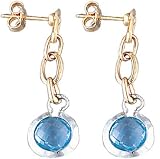 14K Yellow Gold Oval-Shaped Hand-Crafted Open Link Earrings, Enhanced with Semi Precious Stones, Surrounded by White Gold Round-Shaped Stations.