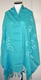 Turquoise Blue Woolenn Embroidered Shawl/ Stole