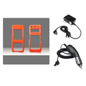 PCMICROSTORE Brand Samsung UpStage M620 Snap-On Solid Orange Case Cover - Bundled with 12v Rapid Premium Car Charger and Home Travel Wall AC Adapter Charger