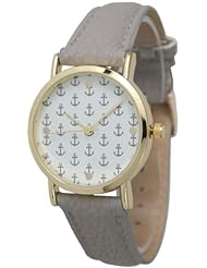 Womens Geneva Multi Anchor Design Gold Trim Leather Watch - Grey