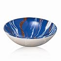 Decolav 1055T-SW 17-Inch Round Tempered Frosted Glass Vessel, Blue with White and Maroon Swirls