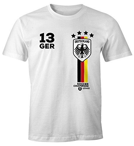 Herren T-Shirt Fanshirt Deutschland Trikot EM WM Fußball Germany Fan Shirt MoonWorks® weiß L