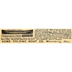 1895 Ad Acme Folding Boat Company Miamisburg Ohio Canoe - Original Print Ad