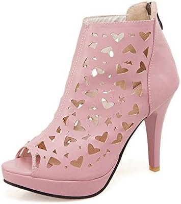 Umanak Enchantment Women High-Heeled Back Zipper Open-Toed Hollow Out Stiletto Platform Sandals Pink4.5 B(M) US Professional Design