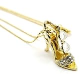 SEXY Ladies High Heel Shoe Charm Necklace with Crystals Gold Tone