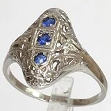 14k White Gold Filigree Art Deco .15 CTW Sapphire Antique Estate Ring Sz 7