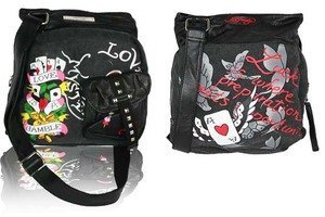 Christian Audigier Ed Hardy Tess Postman Black Bag- CCTESS5197N