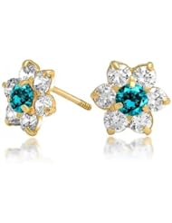 Bling Jewelry Kids Aquamarine Color Safety Screw Back CZ Flower Studs 14k Gold
