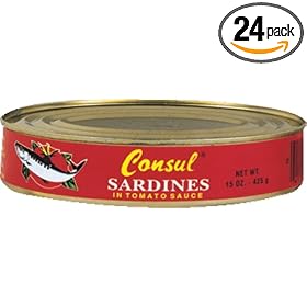 Roland Consul Sardines in Tomato Sauce, 15-Ounce Tins (Pack of 24)