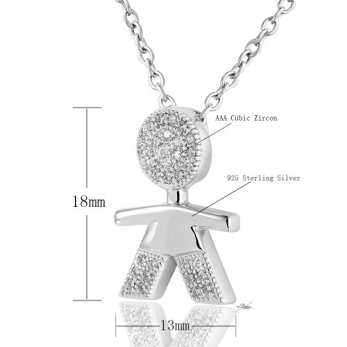 Dormith 925 Sterling Silver White Cute Boy Shape Pendant Necklace 18"