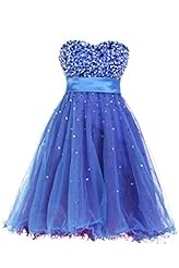 Junior A-line Mini-SILHOUETTESequined Backless Beaded Crystal Tulle Short Sleeveless Homecoming Dress/Prom Dress/Party Dress/Mini Dress 