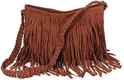 Freee Hippie Suede Fringe Tassel Messenger Bag Hobo Shoulder Bag Crossbody Handbag (Brown)
