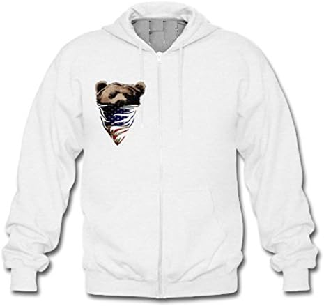 GoGoGing Mens Bandana Bear Athletic Gildan Full Zip Hooded Sweatshirt (NEW) White XL