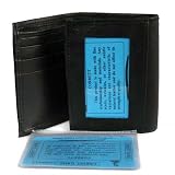 BLACK 3 FOLD LEATHER MEN'S WALLET W/OUTSIDE ID WINDOW