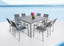 Big Sale Outdoor Patio Wicker Furniture New Aluminum Resin 9 Pc Square Dining Table & Chairs Set