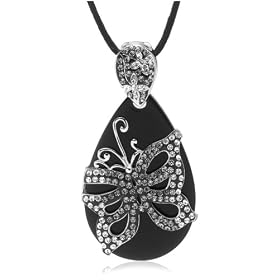 Sterling Silver Crystal and Black Onyx Butterfly Pendant on Silk Cord by David... by Amazon.com Collection