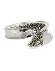 Judith Jack "Silver Rain" Hammered Sterling Silver and Marcasite Crossover Ring, Size 8