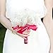 OurWarm® Ivory Crystal Roses Pearl Bridal Bridesmaid Wedding Bouquet Artificial Silk Flowers with 1pcs Glue Stick