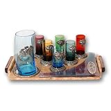 Shabbat Kiddush Set for Shabbat Dinner and Jewish Holiday. Made in Israel. Set of 8 pieces. Stone / Glass / Metal Multi Colored