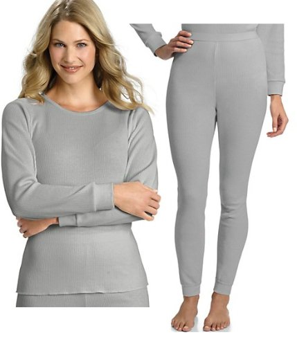 Hanes Everyday Womens Thermal Set (Long Sleeve Crew and Long Johns) - Heather Grey - Medium
