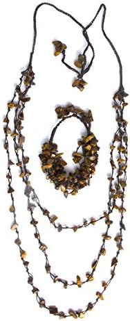 Rock Candy Long Necklace and Bracelet Set (Brown)